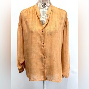 ELIZABETH CROSBY Sheer Peach with gray dot pattern long sleeve top size S